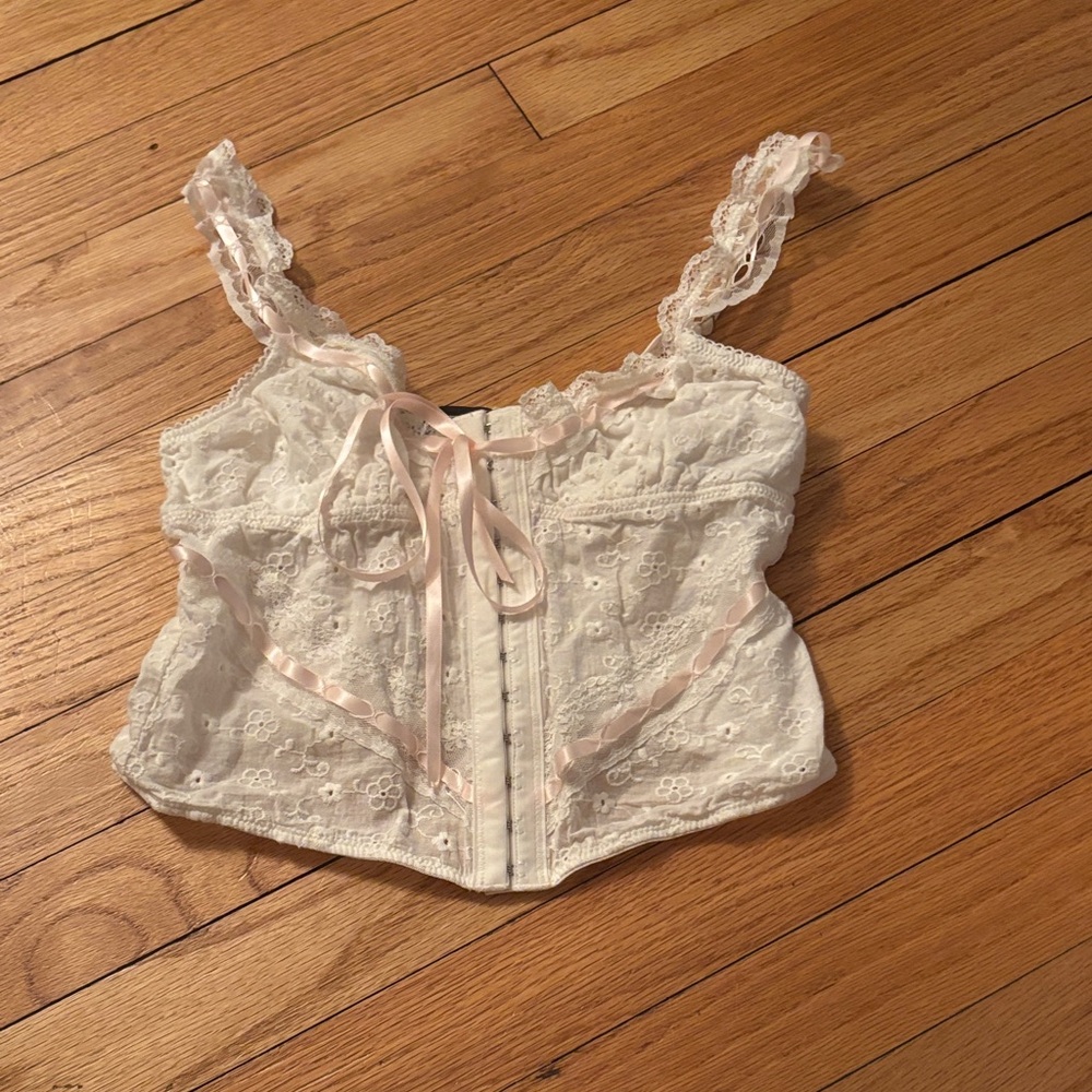 PacSun Lace Corset Top with Pink Ribbon